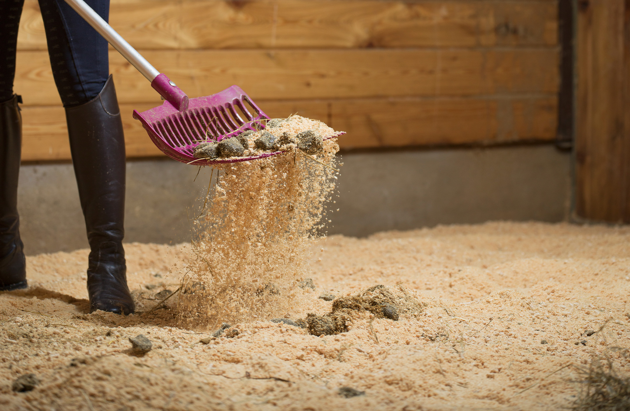 Grep som mockar stallströ av stallpellets